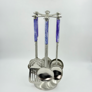 Ensemble de cuisine de luxe avec support, ensemble de 6 avec poignée en résine, finition polie en acier inoxydable pour une utilisation en cuisine - Product Image 2