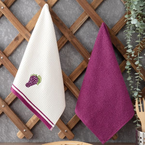 Decorative Embroidery Kitchen <b>Towel</b> Set of 2 (40*60cm) Double Sided Terry And Pique Mix Soft And Absorbent Kitchen Style 420 GSM - Product Image 1