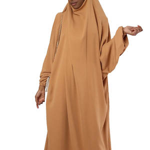 Abayas jilbab à manches longues de couleur unie, vêtements de style musulman, vente en gros, 2 pièces, nouvelle collection 2022 - Product Image 3