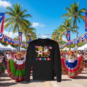 Maglietta Promozionale a Maniche Lunghe con Bandiera USA, Orgogliosa Bandiera Boricua di Porto Rico Americana - Product Image 3