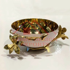Bol rond décoratif en métal avec supports à feuilles - Product Image 1