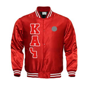 Chaqueta Universitaria de Satén y Seda con Parches Bordados Personalizados para Hermandades y Fraternidades Griegas, Chaqueta de Béisbol - Product Image 1