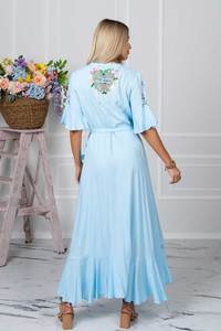 Vente en Gros Confortable Bohème Broderie Maxi Robe Demi-Manches Style Doux Naturel Taille Tissé Ceintures Inclus - Product Image 2