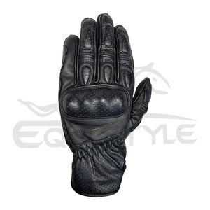 ถุงมือหนังขี่มอเตอร์ไซค์100% สีดำมีแผ่นรองปกป้องสนับมือถุงมือแข่งรถสีดำ - Product Image 2