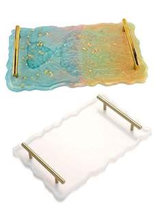 <b>Resin</b> Tray <b>Mold</b> Set 1Pc with 4 Coaster <b>Molds</b> & 2 Silver Handles Handmade Model for DIY Home Decoration - Product Image 4