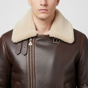 Trendy Hot Selling <b>Men</b> Cowhide Shearling <b>Fur</b> Leather <b>Jacket</b> Hair On Hide Biker Racing Motorcycle Winter Wear Manufacturer - Product Image 3