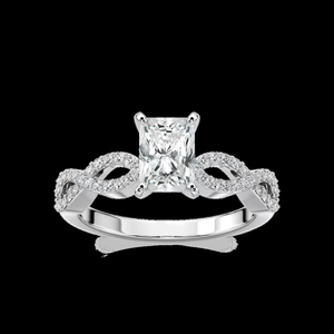 Bague de fiançailles en diamant de laboratoire taille radiant de 1,30 CTW, tige pavée torsadée, or massif 14 carats - Product Image 1