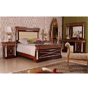 Ensemble de meubles de chambre à coucher sculptés à la main de style européen moderne teck finition noyer tables de chevet décorations de mariage - Product Image 1