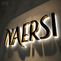 Enseigne murale de bureau personnalisée EZD en métal noir avec halo lumineux, affichage intérieur/extérieur, enseigne 3D personnalisée rétroéclairée par LED