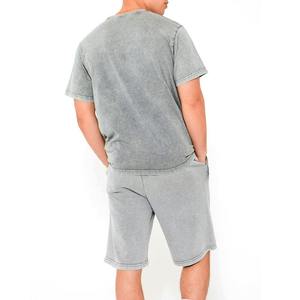 Men's Summer 100% Cotton <b>Knitted</b> Fabric Breathable Two-Piece Casual T-Shirt Shorts <b>Set</b> Lightweight Comfortable Gym Sportswear - Product Image 1