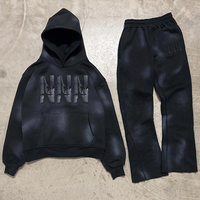 Survêtements surdimensionnés personnalisés pour femmes, effet délavé, épais, écologiques, imprimés par transfert thermique, avec sweat à capuche zippé coupe carrée et pantalon évasé ample
