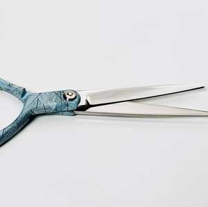 Customizable 5.5" Straight Edge Premium Sharp <b>Hairdressing</b> <b>Scissors</b> Right-Handed Blue Leaf Motif - Product Image 2