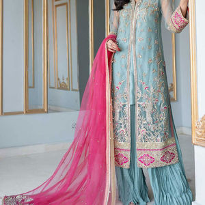 Venta al por mayor de seda pura para bodas y fiestas Top bordado de secuencia pesada Gharara Dupatta - Product Image 3