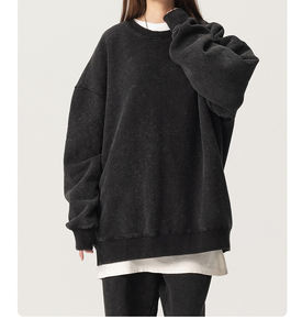 Sweatshirts à col rond surdimensionnés de couleur unie délavés à l'acide 100% sweats à capuche en coton sweatshirt à capuche vintage pour hommes lourds - Product Image 2