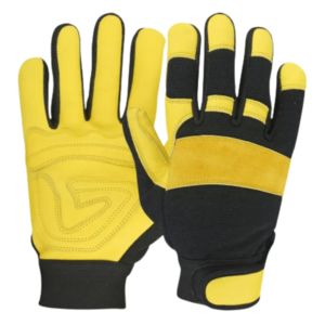 Guantes mecánicos de cuero de grano de vaca reforzado de Grado Superior Protección de manos de seguridad industrial Resistente al calor para la construcción - Product Image 1
