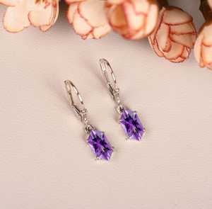 Amethyst Earring Drop And Dangle Earring Anniversary Gifts For Her Hexagon Shaped Amethyst Earring Unique Bridal Birthstone Gift - Product Image 1