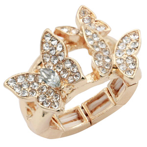 Gold Plated With Clear <b>Crystal</b> Butterfly Stretch <b>Rings</b> - Product Image 2