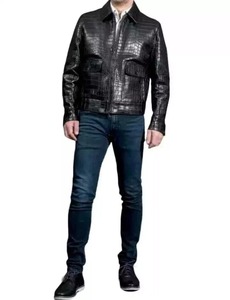 Chaqueta de camionero de piel auténtica de vaca para hombre personalizada al por mayor patrón en relieve de cocodrilo - Product Image 3