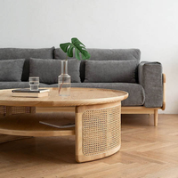 Table basse en teck et rotin pour restaurant, hôtel, villa, resort, café, mobilier commercial pour l'hôtellerie