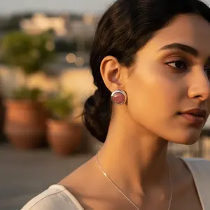 Boucles d'oreilles pendantes vintage en argent avec pierre précieuse rose, plaqué or, or blanc et diamants, bijoux pour femmes pour les mariages - Product Image 3