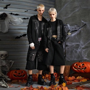 Gothic Bomber <b>Jacket</b> with Sequin Skeleton Print Long Zipper Closure Unisex Winter Streetwear Style Fleece Anti-Pilling - Product Image 1