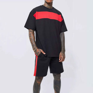 เซ็ตเสื้อยืดและกางเกงขาสั้นของผู้ชายแบบลำลองระบายอากาศใส่สบายผ้าคอตตอนสีทึบสำหรับ100% ออกแบบฤดูร้อน - Product Image 2