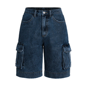 กางเกงยีนส์ขาสั้นเอวสูงสำหรับผู้ชายกางเกงขาสั้นทรงหลวมมีกระเป๋าด้านข้างมีซิปปิดผ้าถักขนสัตว์ระบายอากาศได้ดี - Product Image 1