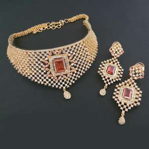 Ensemble de collier de diamants américains en laiton avec diamant bleu en acier inoxydable plaqué or fin et cuivre pour Occasions-FBI0003 de cadeaux - Product Image 1