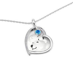 Collier personnalisé Jeulia avec pierre de naissance, motif cœur et ours polaire - Product Image 3