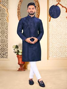 Standard Quality Traditional Indian Wear Long <b>Kurta</b> Pajama Made of Pure Cotton Fabric From Indian Supplier - Product Image 5