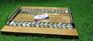 Plateau de luxe en bois incrusté de nacre naturelle Ramadan Mubarak Dessert et date plat de service Eid cadeaux - Product Image 5