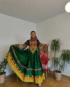 Afghan Kuchi Vintage Bridal Wedding Dress Lace Zippers Embroidery Design Multicolored Tribal Women's Breathable Natural Waist - Product Image 6