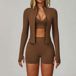 ชุดโยคะ 3 ชิ้นสำหรับผู้หญิง แบบไร้รอยต่อ ยืดหยุ่นสูง แห้งเร็ว เหมาะสำหรับออกกำลังกาย วิ่ง เล่นกีฬา ฟิตเนส ชุดออกกำลังกายสำหรับผู้หญิง - Product Image 6