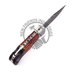 Cuchillo de combate de acero de Damasco plegable hecho a mano para hombre, cuchillo de bolsillo con mango de madera, bloqueo trasero para caza, Camping, senderismo, ODM personalizado - Product Image 2
