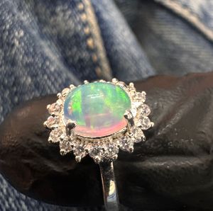 Anillo de Plata de Ley 925 con Ópalo Simulado Vintage para Mujer, Anillos de Compromiso, Aniversario, Boda - Product Image 4
