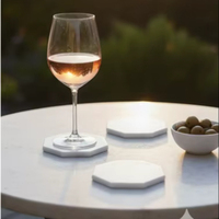 Sous-verre octogonal en marbre blanc premium AG Elements, 3 mm d'épaisseur, résistant à la chaleur, style contemporain, écologique, pour table