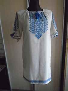 Authentic Ukrainian Hand Embroidered <b>Women</b> <b>Dress</b> Size XS <b>Linen</b> Traditional Vyshyvanka Handmade Ukraine - Product Image 3