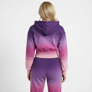 Sweat-shirts à capuche courts pour femmes en molleton de coton sur mesure, taille large, style élégant, épaules tombantes, pull à capuche court - Product Image 3