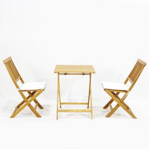Juego de café Artex Dong Thap de 3 con dos sillas de madera de acacia natural y una mesa de madera de acacia rectangular a juego - Product Image 1