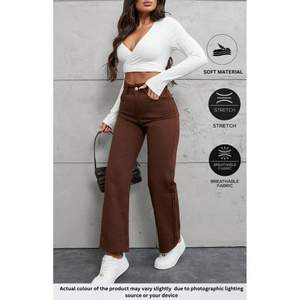 Funky Trendy Wide Leg Brown <b>Denim</b> Jeans Women's Luxury High Waist Eco-Friendly Durable Breathable Street Style Fashion <b>Fabric</b> - Product Image 2