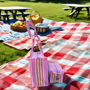 Bolsa de Nailon Reciclado Tejido Ecológico y Sostenible para Supermercado, Reutilizable, con Rayas, para Cosméticos - Product Image 3