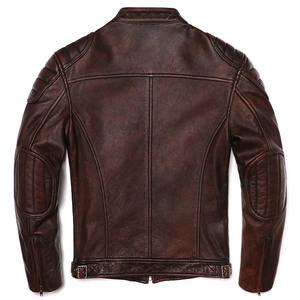 Veste de moto en cuir véritable marron vintage 2025, toile, cuir de vache naturel, homme, coupe ajustée, personnalisable - Product Image 4