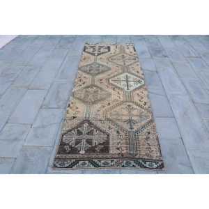 3.1x8.9 ft Turkish <b>Rug</b>, Vintage <b>Runner</b> <b>Rug</b>, Brown Beige Solid <b>Rug</b> - Product Image 1