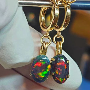 <b>Gold</b> Plated Black Opal Earrings IGI Certified 925 Sterling Silver Elegant Anniversary Gift for Women - Product Image 1