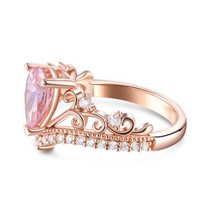 Jeulia <b>Crown</b> Pear Cut Synthetic Morganite Rhodium Plated Sterling Silver <b>Ring</b> - Product Image 3