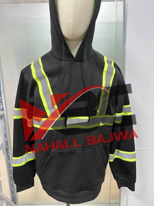 Sudadera CON CAPUCHA DE SEGURIDAD Clase 3 de alta visibilidad con bolsillos Sudadera de construcción de trabajo reflectante Azul con logotipo personalizado de fondo negro. - Product Image 3