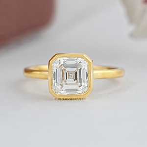 Elegante Asscher Lab Diamond Bezel Set Anillo solitario Lab Grown Diamond Ring Piedra principal Oro sólido 14K Regalo perfecto para mujeres - Product Image 6