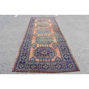 Tapis turc 4,6x11,7 pi (141x357 cm), tapis persan vintage bleu en laine - Product Image 1