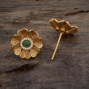Antique-Style Trendy Religious <b>Stud</b> Flower Pattern Bezel Set Zircon Diamond Pearl <b>Turquoise</b> Made Zinc Alloy Brass for Parties - Product Image 6