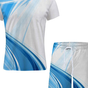 Conjunto de ropa deportiva de 2 piezas con diseño abstracto azul Impresión por sublimación Conjunto de ropa deportiva para hombres con pantalones cortos de impresión completa - Product Image 4